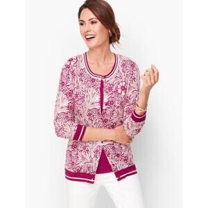 Talbots Burgundy Charming Leafy Vines Business Office Cardigan Size Medium